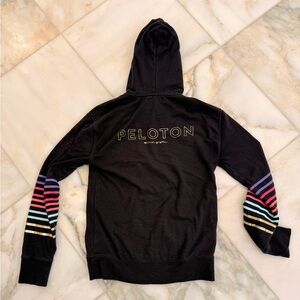 Spiritual Gangster x Peloton collaboration  Black Hoodie with Colorful Stripes